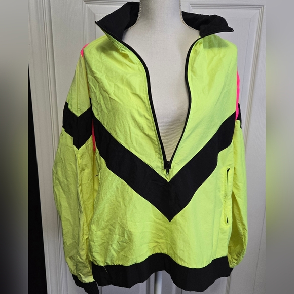 Vintage 1990s Dual Control neon florescent yellow windbreaker jacket - Picture 3 of 6